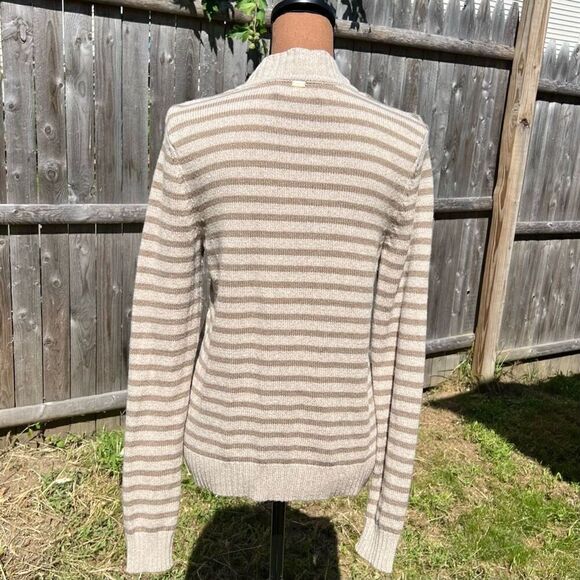 St. John Striped Cardigan Sweater in Dark Alabaster & Light Slate Women’s Small - Picture 4 of 15